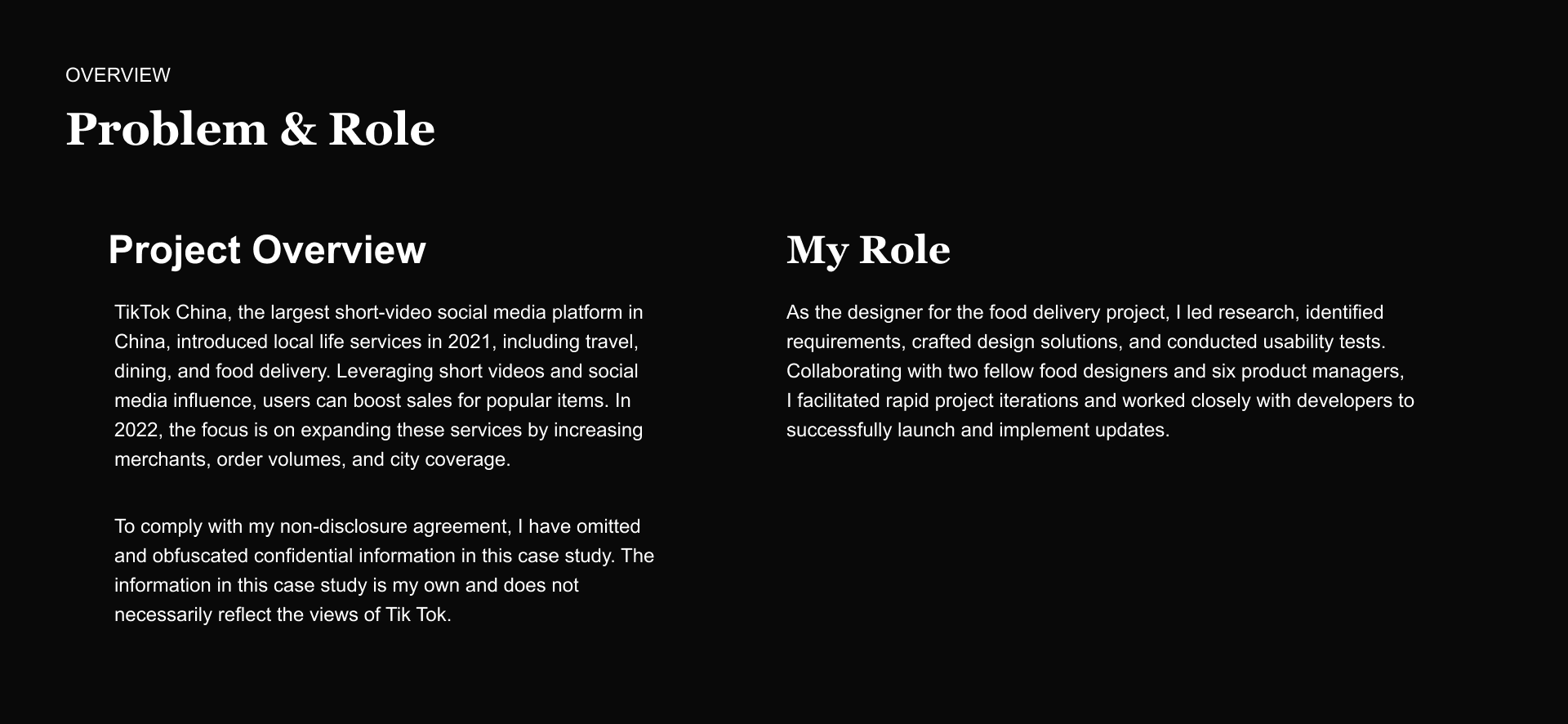 Problem and role overview